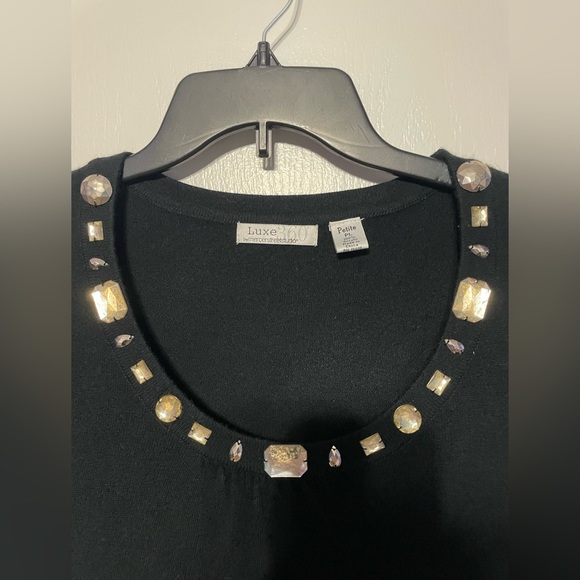 Mercer Street Studio petite large navy blouse with rhinestone neckline - Picture 2 of 3